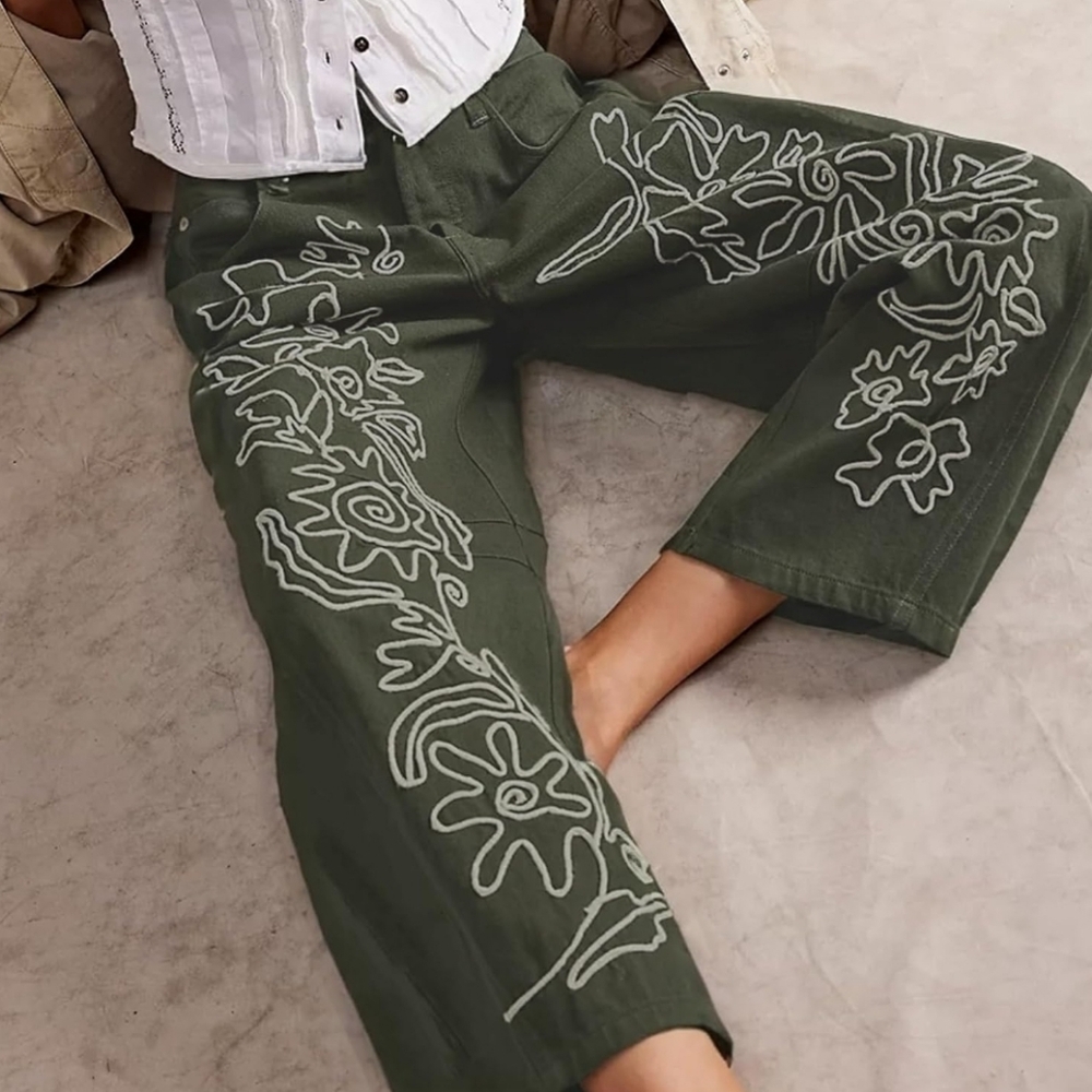 YSW Women's Mid-Rise Embroidered Jeans Loose Fit Boyfriend Jeans Size L